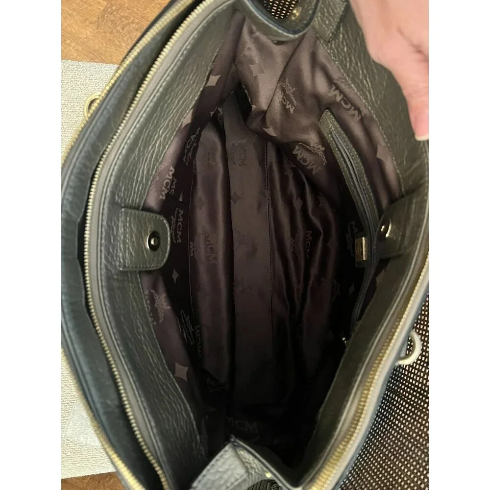 MCM Pebbled Leather Gray Satchel Bag